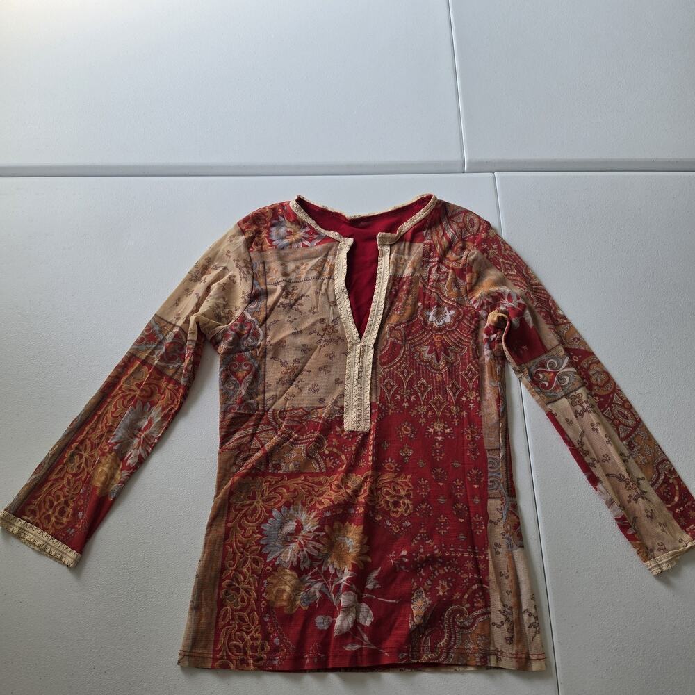 Y2K Weston Wear Top Womens Large Multicolor Floral Boho V Neck Paisley Crochet